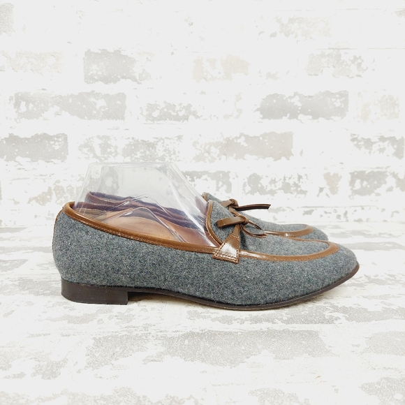 J Crew Grey with Brown Trim Calf Hair Lofers i351 - Picture 5 of 10